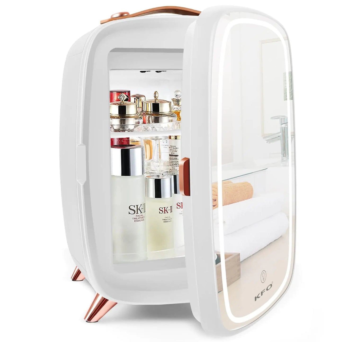 KFO Skincare Fridge Mini Fridge Skincare Mini Fridge6 Liter/8 Cans 3 LED Mirror Light ModeSkin Care Fridge Mini Skincare FridgeCosmetic Fridge Mini Fridge For Bedroom For Makeup Storage (White)
