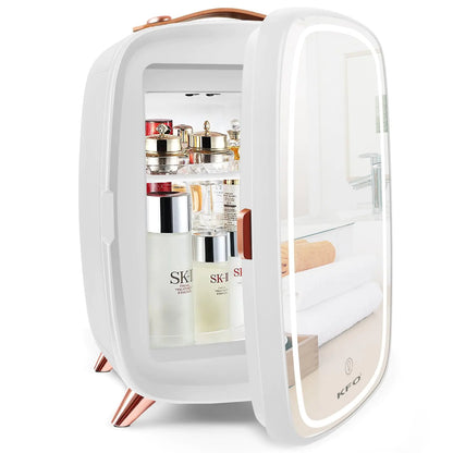 KFO Skincare Fridge Mini Fridge Skincare Mini Fridge6 Liter/8 Cans 3 LED Mirror Light ModeSkin Care Fridge Mini Skincare FridgeCosmetic Fridge Mini Fridge For Bedroom For Makeup Storage (White)