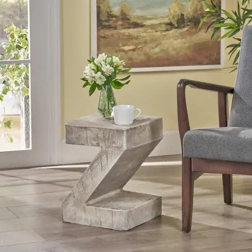 Decorative Sculptural Modern Gray Concrete Swirl Side Table naiveniche