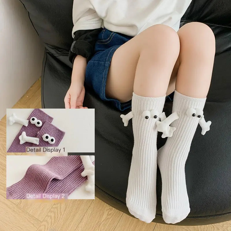 Cute Solid Color Kids' Mid-Calf Socks with Playful Ghost Designs for Parents & Kids