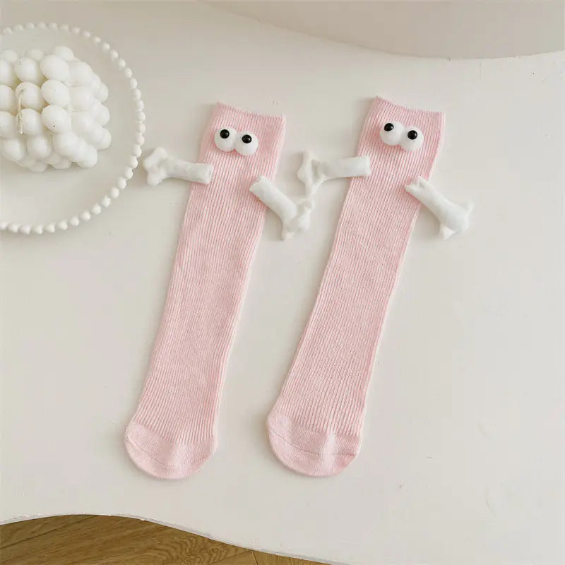 Cute Solid Color Kids' Mid-Calf Socks with Playful Eyes from naiveniche