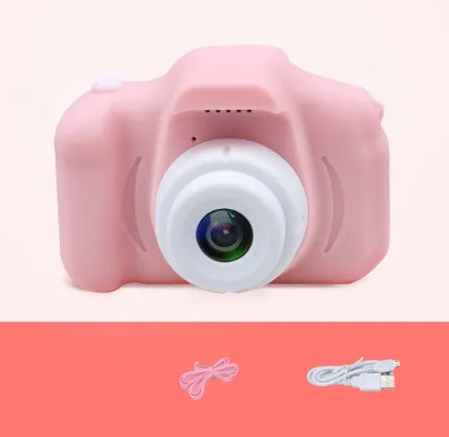 Compact and vibrant pink kids' camera with large lens for capturing memories