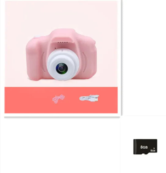 Compact pink kids camera with built-in lens, designed for photography fun